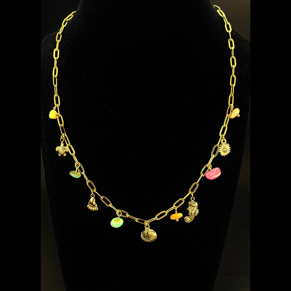 Gold Anti Tarnish Multi Charms Neckpiece